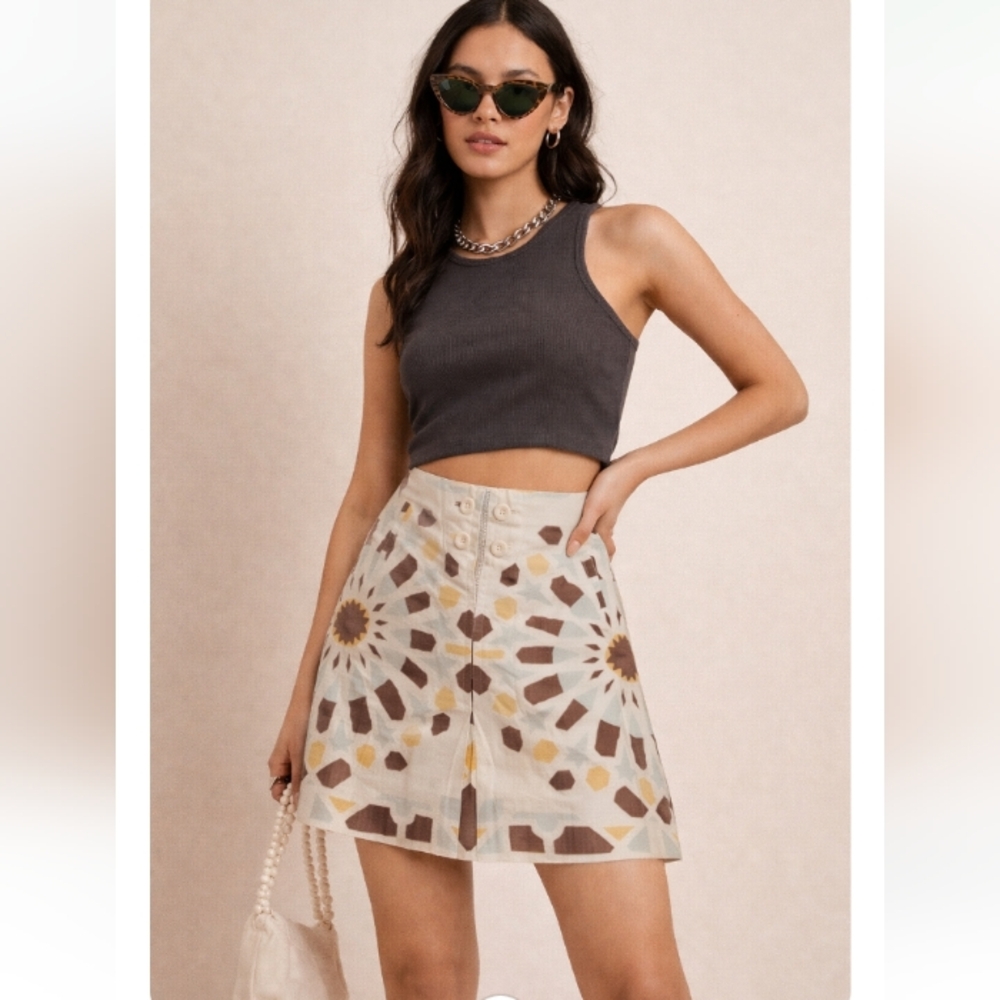 Anthropologie Elevenses Isabella A-Line Skirt Size 6 Geometric Alhambra Print